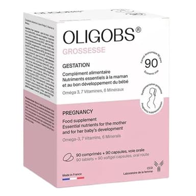 CCD Oligobs Grossesse – Complément alimentaire femme enceinte – Acide folique, DHA, fer – 90 comprimés + 90 capsules – Fabriqué en France