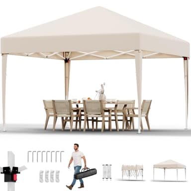JUMMICO Tonnelle Pliante 3x3 Imperméable,Tonnelle de Jardin Exterieur Tonnelles Pliante Hauteur Réglable, Barnum UV50+,Tonelles pour Camping Festival Plage Jardins, Beige