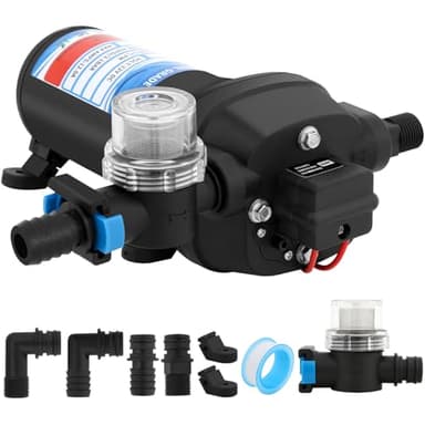 Pompe à Eau Camping Car 12V Haute Pression, Water Diaphragm Pump 45 PSI avec Interrupteur de Pression, Pompe à eau Automatique 17 L/min pour Irrigation de Jardin, Caravane, Bateau