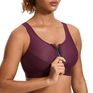 SYROKAN Soutien Gorge Femme Sport sans Armature Maintien Extreme Zippée Devant Dos Nageur Non Rembourré pour Fitness Course Jogging Rouge 110E