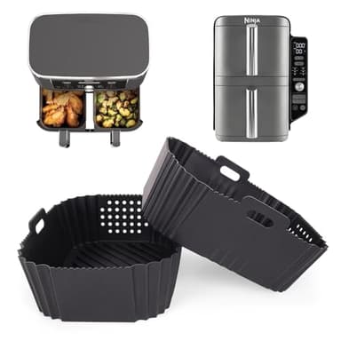 Moule Silicone Air Fryer Pour Ninja Double Stack 9,5L Xl Friteuse SL400EU, 2 Pièces Panier Accessoires Airfryer Compatible Avec Ninja Dual Zone AF400EU, Plat Air Fryer Réutilisable GADITIEK
