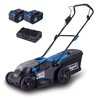 Scheppach Tondeuse à Gazon sans Fil BC-MP430-X 20V Brushless | Largeur de Coupe 43cm | pour 600-700 m2 | Hauteur de Coupe de 25-75mm | Panier 50L | avec 2X 4Ah Batterie et Chargeur Double