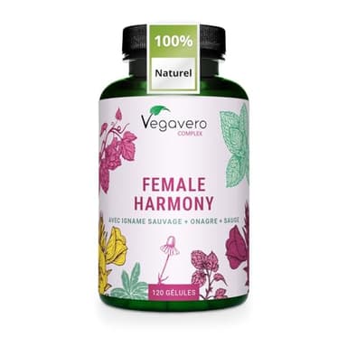 Vegavero Complexe MÉNOPAUSE | 100% Naturel & SANS HORMONES | Sauge, Onagre, Houblon, Camomille et Igname | 120 Gélules Vegan | Bouffées de Chaleur + Fatigue + Équilibre Hormonal & Emotionnel