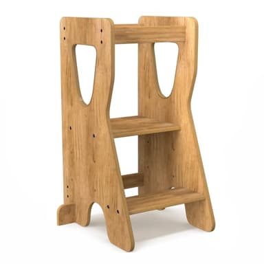 COSYLAND Tour d Observation Montessori Réglable en Hauteur pour Enfants de 18 Mois à 6 Ans, Chaise d Apprentissage en Bois Sécurisée, Design en forme de R Stable et Moderne, Idéale pour Bébé - Naturel