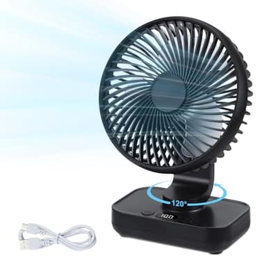 Aischens Ventilateur de Table USB Portable Ultra-Silencieux, Auto Oscillant 120°, Mini Ventilateur de Bureau Puissant Rechargeable 4000mAh, 4 Vitesses, Petit Ventilateurs pour Maison Chambre Extérieur