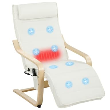 HOMCOM Fauteuil de Salon, Fauteuil Relax massant et Chauffant avec Dossier Haut, Appui-tête, Repose-Pieds réglable, télécommande et Poche latérale, Tissu Aspect Lin, pour Chambre Salon, crème