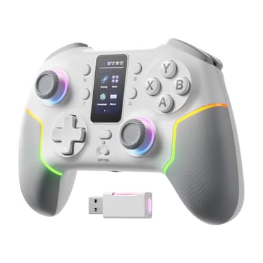 ECHTPower Manette PC Sans Fil, Interactif TFT écran pour PC/Switch/iOS/Android, Bluetooth Manette avec RGB, 1000Hz/Joystick Hall/Trigger/Turbo/Vibration/Touches arrière Programmables