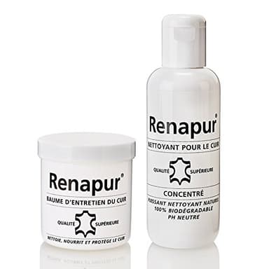 RENAPUR KIT BASIC ENTRETIEN DU CUIR (1 Baume 220ML + 1 nettoyant 250ML + 4 éponges) marque Française