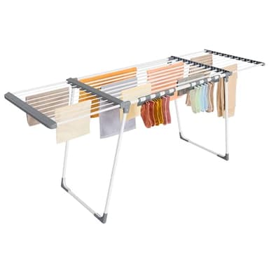 SONGMICS Étendoir à Linge, Séchoir sur Pied, Ailes Extensibles, 22 m de Longueur d’Étendage, avec Porte-Chaussettes, Pliable, Blanc Perle et Gris Tourterelle LLR522WK01