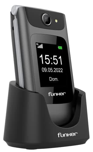 Funker C250 Comfort 4G Téléphone portable Volt de couvercle pour les personnes âgées, boutons et grandes touches, facile, bouton SOS, USB-C, 3 mémoires directes, batterie 1450mAH, station de charge
