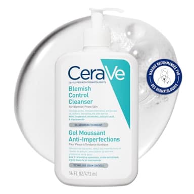 CeraVe - Gel Moussant Anti-Imperfections - Purifie la Peau en douceur et Réduit les Imperfections - Acide Salicylique, Argile Blanche, Céramides et Niacinamide - Peau à Tendance Acnéique - 473ml