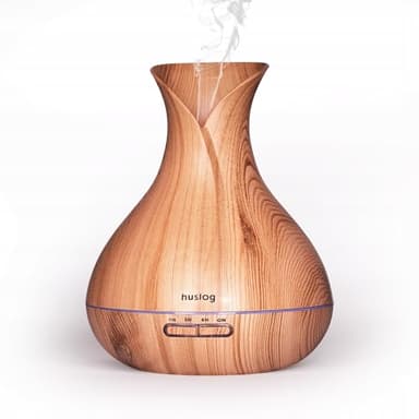 Huslog Aromathérapie ultrasonique RGB Air Hydridiser Capteur ultrasonique Diffuseur, Grain de Bois, Tragbar, Marron Naturel