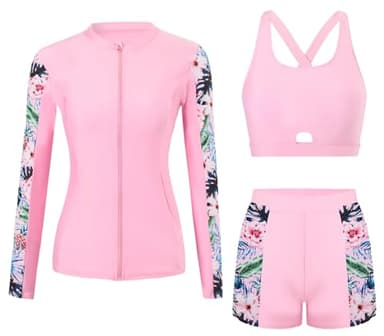Ausing Ensembles Rashguard pour Femmes 3 Pièces Anti-UV Ensemble Maillot de Surf Protection Solaire Plage M