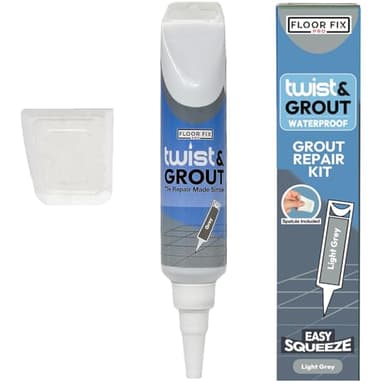 Twist & Grout de Floor-Fix Pro - Joint Carrelage. Réparation Rapide pour Salle de Bain/Douche/Cuisine - Kit de Restauration Prémélangé, Durable et Imperméable (Gris Clair)