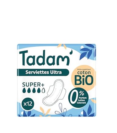 TADAM’ - Serviettes Hygiéniques Dermo-Sensitives - Protections Hygiéniques Femme Ultra Fines avec Ailettes - Flux Super - Extra Absorbantes - A base de Coton Bio - Confort Jour et Nuit