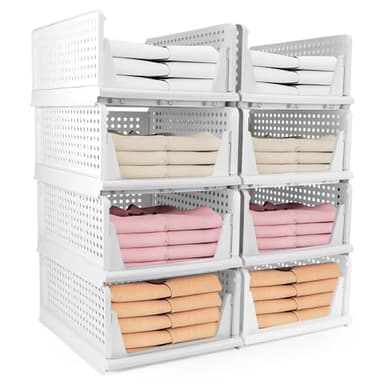 Diealles Shine Empilable Organisateur Armoire, 8PCS Rangement Tiroir Vetement, Plastique Tiroir Coulissant Placard, Boite Rangement Empilable Pour Vêtements Couettes Et Jouets(Blanc)