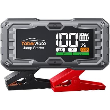 Booster Batterie Voiture 5500A 21800mAh, Portable Jump Starter (Jusqu’à 10,0L Gaz/9,0L Diesel), YaberAuto Démarreur de Voiture avec Câble Rallongé, Grand Écran et Lumière LED