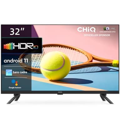 CHIQ L32G7L,32 Pouces, Télévision Android 11 Bord Ultra Fin, HDR, DBX-TV, Smart TV, Netflix, Prime Video, Youtube, Wi-FI 2.4/5G, Bluetooth, Chromecast, Google Assistant