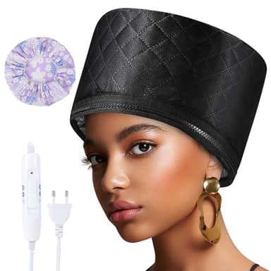 Bonnet Chauffant Cheveux Soin, Casque Chauffant Cheveux Afro, Bonnet Chauffant cheveux ajustable Contrôle de Température, Casque Vapeur Cheveux pour un conditionnement en profondeur (Noir)