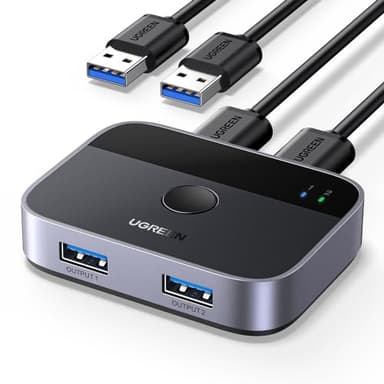 UGREEN Switch USB 3.0 5Gbps Commutateur KVM Ports pour 2 PC Entrées 2 Sorties Aluminium pour Clavier Souris Disque Dur Externe Imprimante Scanner Câbles Inclus