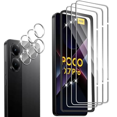 Wayneer Verre Trempé Pour Xiaomi POCO X7 Pro 5G, [3+3 Pièces] Vitre Protection écran Protection Camera, 9H Dureté Ultra HD Anti Rayures Film Protection écran,Avec Outil D'alignement Facile