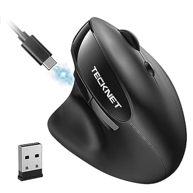 TECKNET Souris Ergonomique sans Fil, 2.4GHz Souris Verticale 6 Boutons sans Fil Rechargeable, 2400DPI Réglables, Souris Ergonomique Silencieuse pour Ordinateurs, Portables, Mac, PC, Windows, Noir