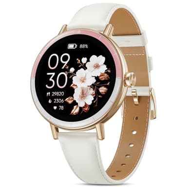 TIFOZEN Montre Connectée Femme, 1,27'' HD Smartwatch Petit Poignet Ronde avec Cycle Menstruel/SpO2/Fréquence Cardiaque/Sommeil/Podomètre/100+ Modes Sportifs/IP68 pour Android iOS, Or Rose/Ivoire
