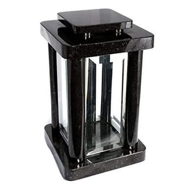 Afterglow Monument de lampe funéraire de haute qualité en véritable granit suédois noir - 25,5 cm/Ø 14,5 cm - Lampe funéraire - Lanterne en granit socle en bronze - Décoration funéraire