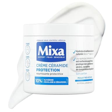 Mixa Expert Peau Sensible - Crème Céramide Protection - Anti-Sécheresse Sévère - Peaux Très Sèches et Fragilisées - Visage, Corps, Mains - Hypoallergénique - Sans Parfum - 400ml