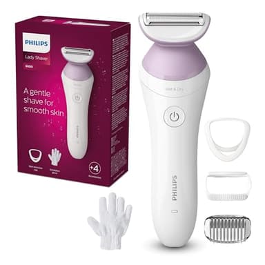 Philips Series 6000 - rasoir féminin sans fil 100% étanche pour le corps, avec 4 accessoires, sabot de coupe et exfoliant corporel, 40 min. Autonomie, modèle BRL136/00
