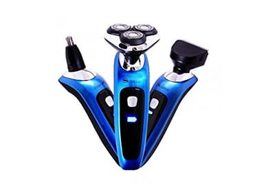 Surker Rscx-9598 Rasoir Electrique Homme 3 en 1 Rasoir Rotatif de 3 Têtes Rasoir Barbe Rechargeable Lavable sans Fil pour Barbe Cheveux Nez (Bleu)