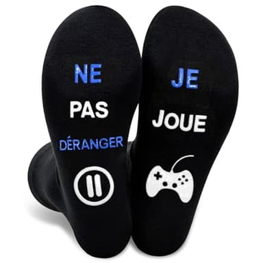 Chaussettes Fantaisie Unisexe Rigolotes Humour 39-46,Un Cadeau Original Pour,Anniversaire,Noël"Ne Pas Déranger,Je Joue Jeu (FR/ES, Numérique, 39, 46, Taille normale, Taille normale, Standard, Blue)