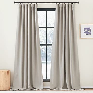 PONY DANCE Rideau Occultant Gris - Rideaux Lin Thermique Isolant Galon Fronceur/Passe Tringle pour Chambre Enfant/Adulte, Draperie Intérieur 2 Pièces, L140 x H245cm, Gris Angola