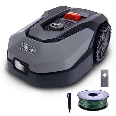 Scheppach Robot Tondeuse XL600 – RobotCut – Jardins 600 m² – Largeur de Coupe 180 mm – Hauteur de Coupe réglable – Protection antivol – Capteur de Pluie – Pentes 35% – Accessoires Inclus