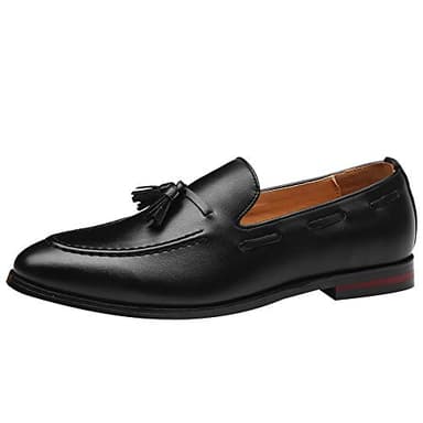 Jamron Hommes Classique Style Britannique Mocassins à Pampilles Cuir Synthétique Poids Léger Mocassin Slippers Noir SN01757 EU42