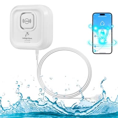Detecteur de Fuite d'eau, 2,4GHz WiFi Alarme Maison sans Fil Compatible avec L'application Tuya, 100dB Capteur de Niveau d'eau avec 105cm Détachable Câble Alarme Piscine pour Cuisines, Caves, Sols