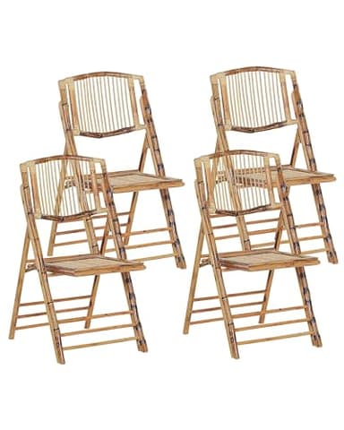 Lot de 4 Chaises de Salle à Manger Pliantes en Bambou Naturel et Rotin Parfaites pour Salon ou Cuisine au Style Boho Rustique et Colonial Beliani