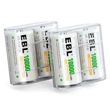EBL 4PCS Piles Rechargeables D/ LR20 10000mAh, Lot de 4 Piles Twpe D/ LR20/ Baby D 1,2V NI-MH Batteries Rechargeables, Faible Auto-décharge et Longue Vie