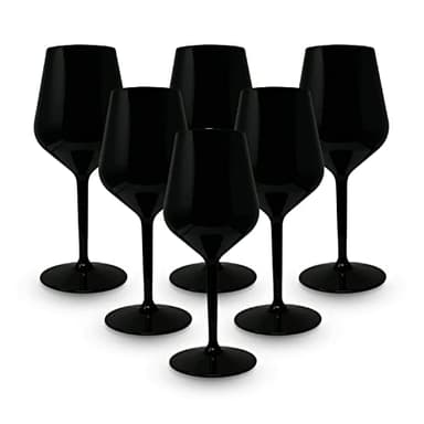 BRYNA - Set de 6 Pièces Verres à Vin 33 Cl en Polycarbonate (Plastique Rigide), 100% Design Italien, Verres Incassables, Verres à Vin Réutilisables et Lavables au Lave-Vaisselle, Noir