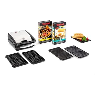 Tefal Croque gaufres et sandwiches, 2 jeux de plaques inclus, Rangement facile, Nettoyage facile, Indicateur de chauffe, revêtement antiadhésif, Snack Collection SW853D12
