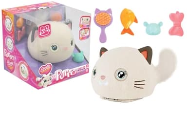 MGM JOUET - Purro - Chat Intelligent Intéractif - 110870 - Répond Aux Touchers et Sons - Blanc - Miaule et Ronronne - Teksta - Jouet Pour Enfant - Chaton - Robot - À Partir de 5 ans