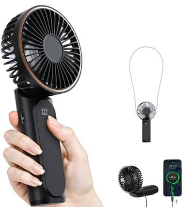 TUNISE Ventilateur Portable à Main, Mini Ventilateur Pliable 180°, 6 Vitesses, Affichage LCD, Ultra Silencieux, 4000mAh, Format de Poche, Pour Intérieur Extérieur, Avec Lanière
