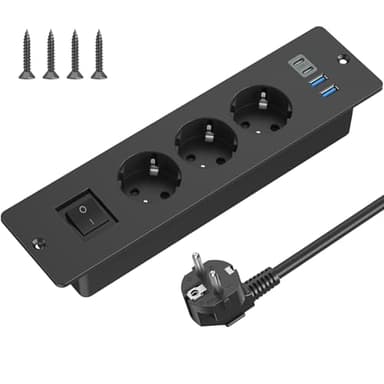 Prise Encastrée USB-C 3 Voies Sortie Interrupteur Noir 2m