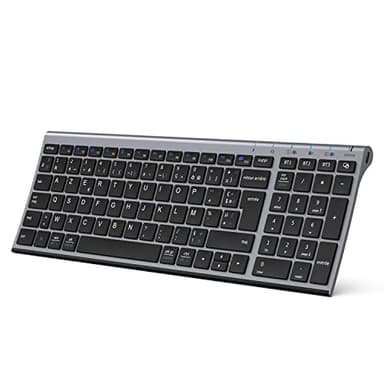 iClever Clavier sans Fil Bluetooth, Clavier sans Fil Multi-dispositifs avec 3 Canal Bluetooth,AZERTY Français, USB-C, Ultra-Mince, pour Apple MacOS, iOS, Android, PC