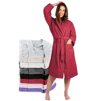 Twinzen Peignoir de Bain Femme - S - Bourgogne - 100% Coton avec Capuche - Certifié OEKO-TEX® - Robe de Chambre Eponge 2 Poches, Ceinture - Doux, Absorbant et Confort