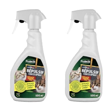 Répulsif Chats Intérieur et Extérieur, Spray Anti-Griffure et Anti-Marquage Urinaire, 500ml x2