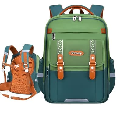 BININBOX Sac à Dos Scolaire Ergonomique pour Enfant 18L/22L Cartable École Garçon Fille (Vert, 42cm, 22L)