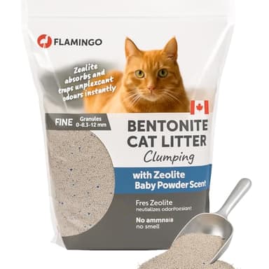 Flamingo Litière pour Chats - Parfum Talc pour bébé - 12KG pour 10 SEMAINES - Origine Canada - neutralisent les odeurs désagréables - douce pour les pattes -aussi pour les chatons