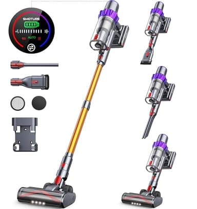SMOTURE VC80 Aspirateur Balai sans Fil, 450W/40KPa Puissance, 55min d'Autonomie, Écran Tactile et Boutons Mécaniques, Aspirateur Vertical 1.5L, Idéal pour Tapis, Poils d’Animaux, Sols Durs et Voiture