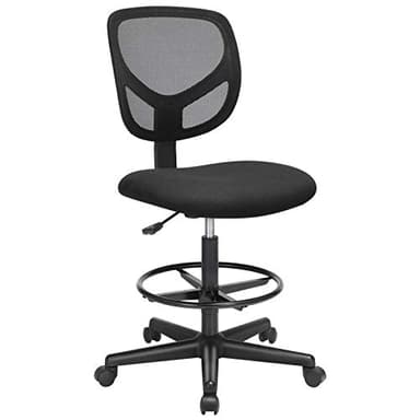 SONGMICS Tabouret avec Repose-Pieds Circulaire, Hauteur réglable, Siège Ergonomique Rotatif, Fauteuil de Bureau sans accoudoirs, Revêtement de l’Assise en Tissu, Charge maximale 120 kg, Noir OBN15BK